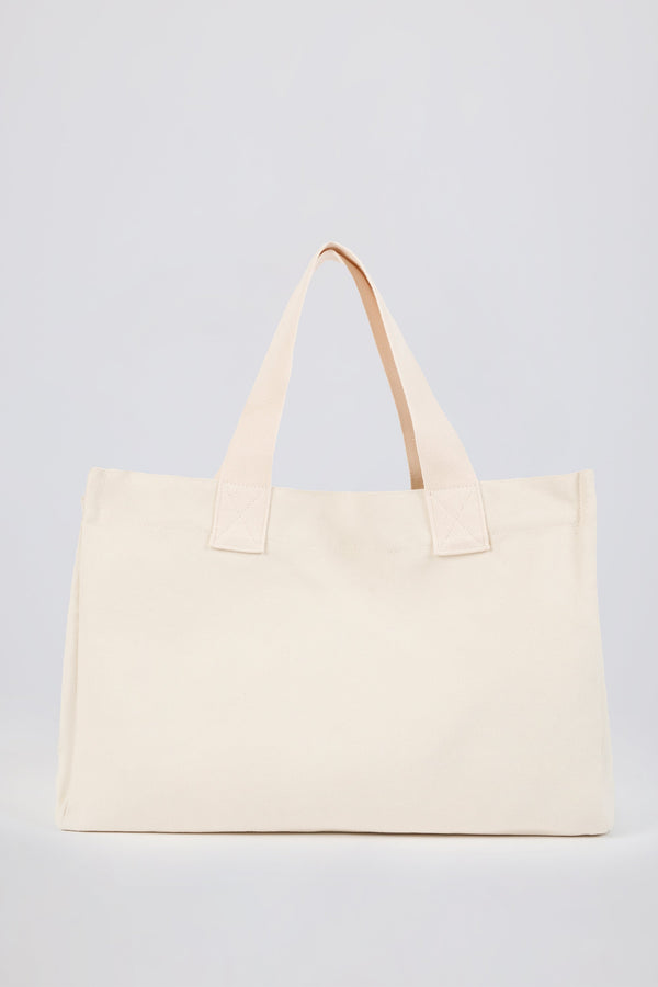 Oversized Canvas Tote Bag in Egg Shell - 2