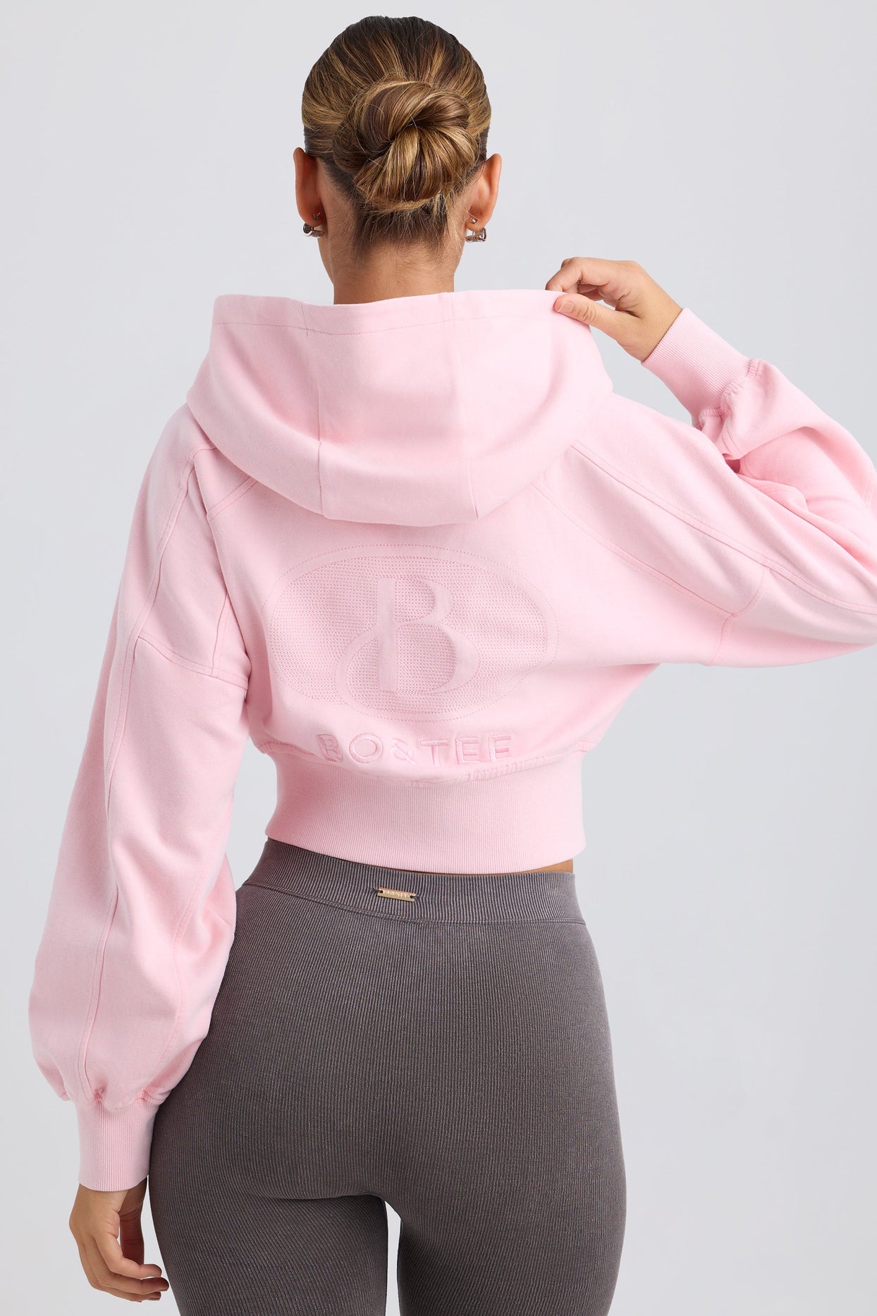 Zip-Up Cropped Hoodie in Washed Ice Pink