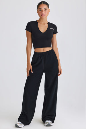 Textured Cotton Jersey Straight-Leg Joggers in Black