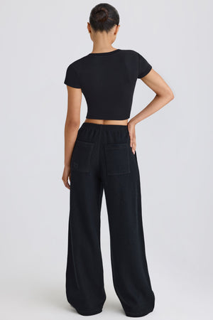 Textured Cotton Jersey Straight-Leg Joggers in Black