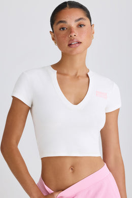 Graphic-Print Cropped T-Shirt in White