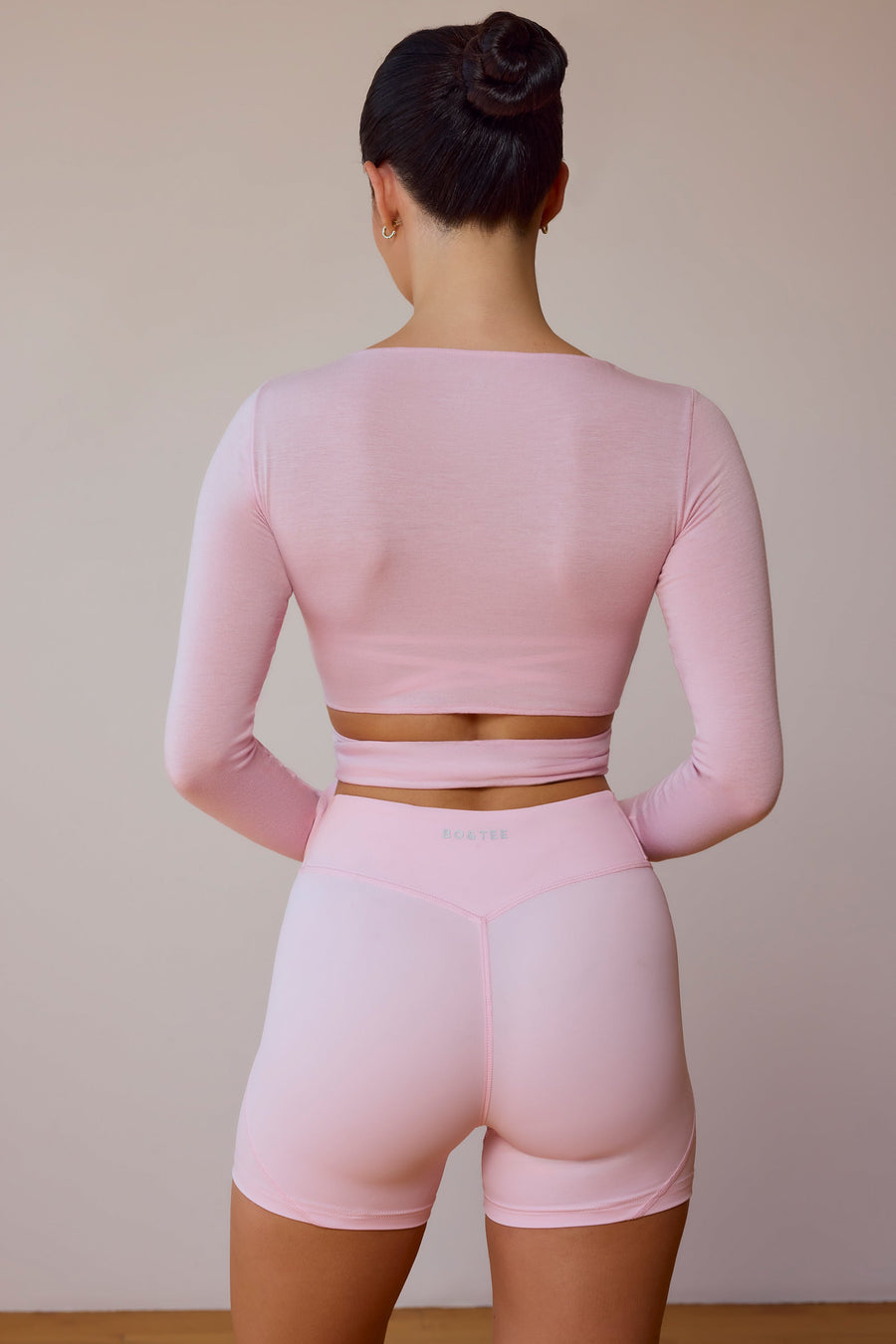 Pop Long Sleeve Towelling Crop Pink/Cream