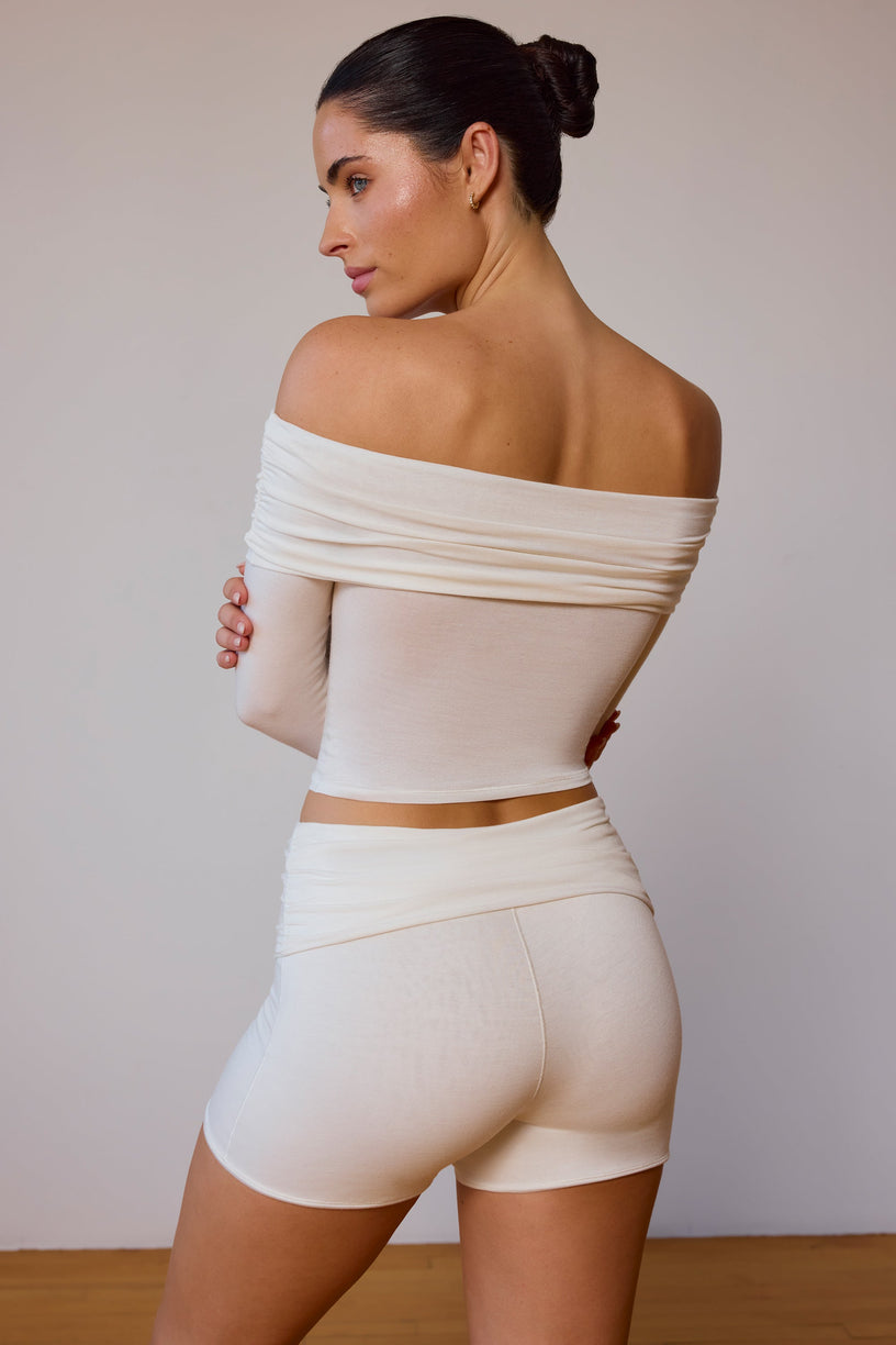 Sheer Off-Shoulder Long-Sleeve Top in Soft White - 2