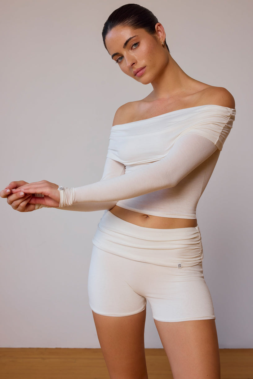 Fold-Over Mini Shorts in Soft White - 1