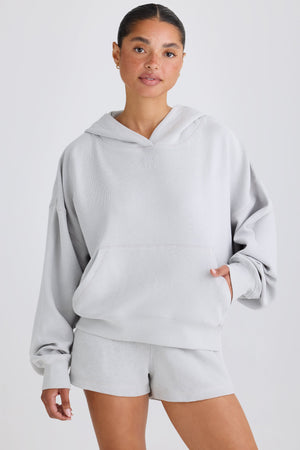 Textured Cotton Jersey Graphic Print Hoodie in Pacific Grey