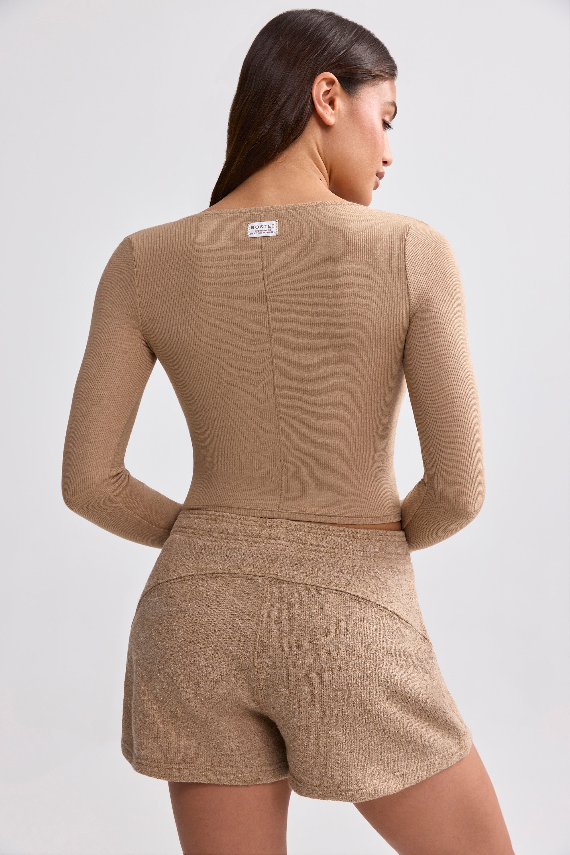 Ribbed Modal V-Neck Crop Top in Mocha Brown