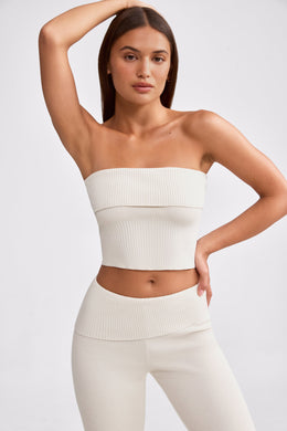Bandeau Chunky Knit Crop Top in Cream