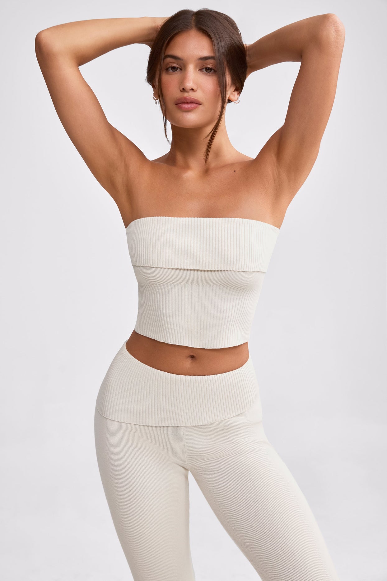 Bandeau Chunky Knit Crop Top in Cream