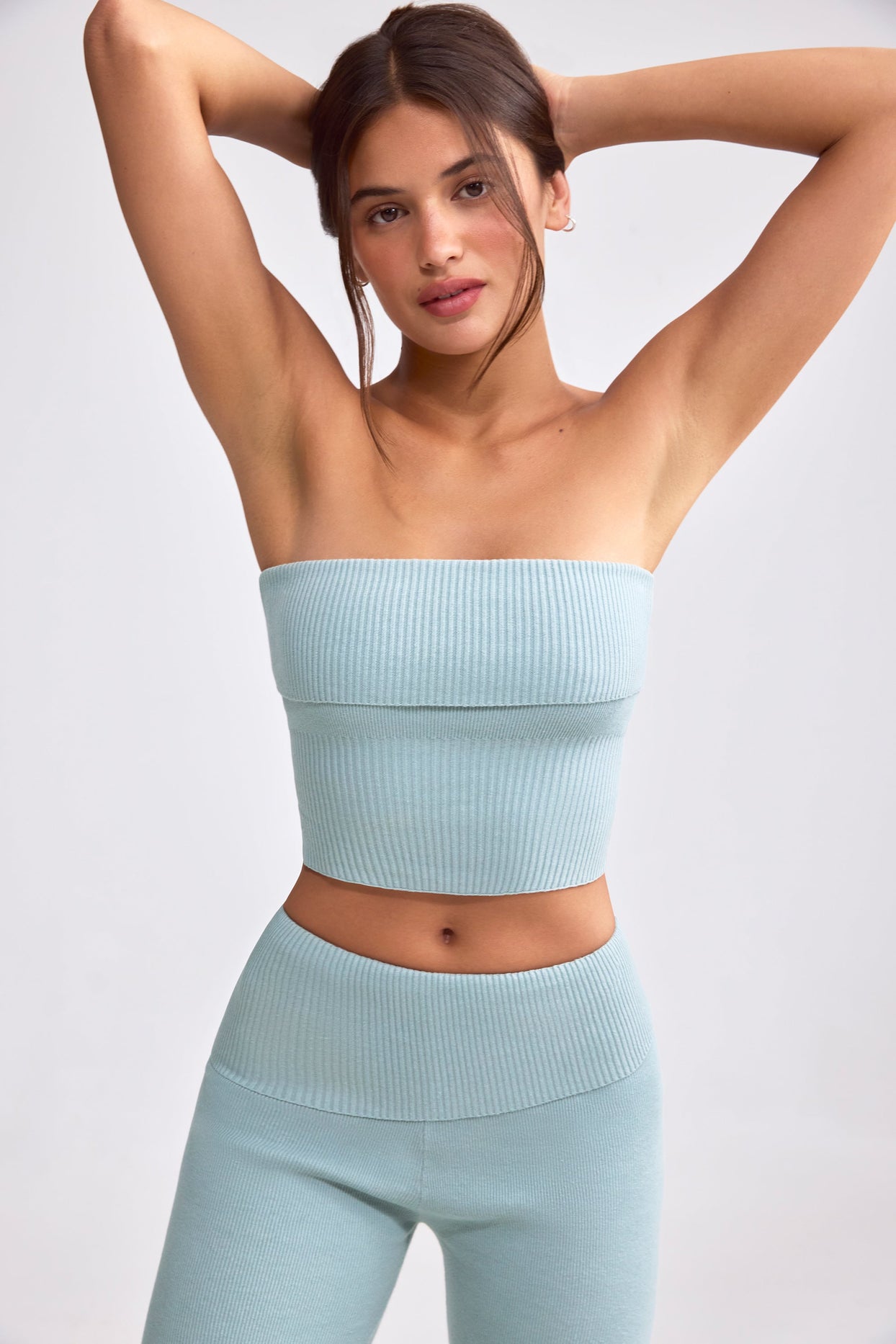 Bandeau Chunky Knit Crop Top in Dusty Teal