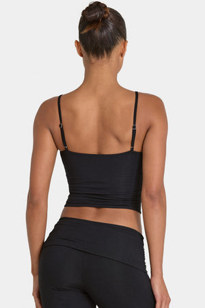 Bo+Tee model Hayley wearing the Rebloom Full Top in Black Modal fabric perfect for coffee dates