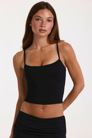 Modal Cropped Tank Top in Black