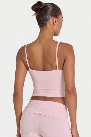 Bo+Tee model Hayley wearing the Rebloom Full Top in Blush Modal fabric perfect for pilates sessions