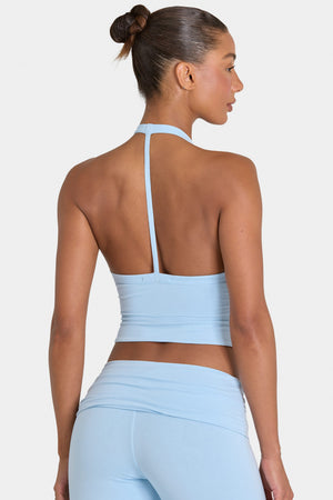 Bo+Tee model Kiele wearing the BT16359__LightBlue Full Top in Light Blue Modal fabric perfect for pilates class