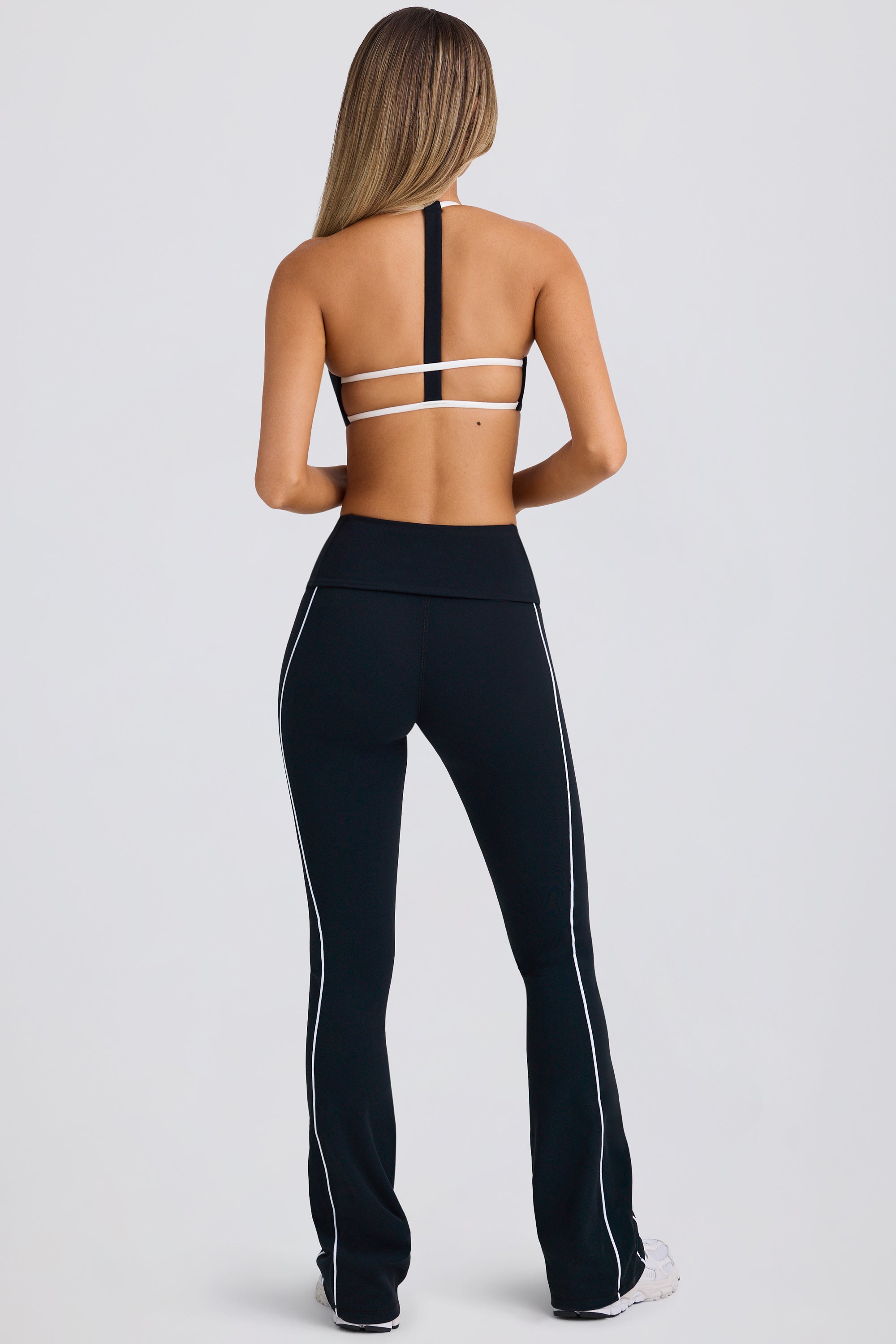 Soft Active Foldover Flared Trousers in Black