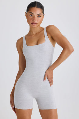Soft Active Open-Back Unitard in Grey Marl