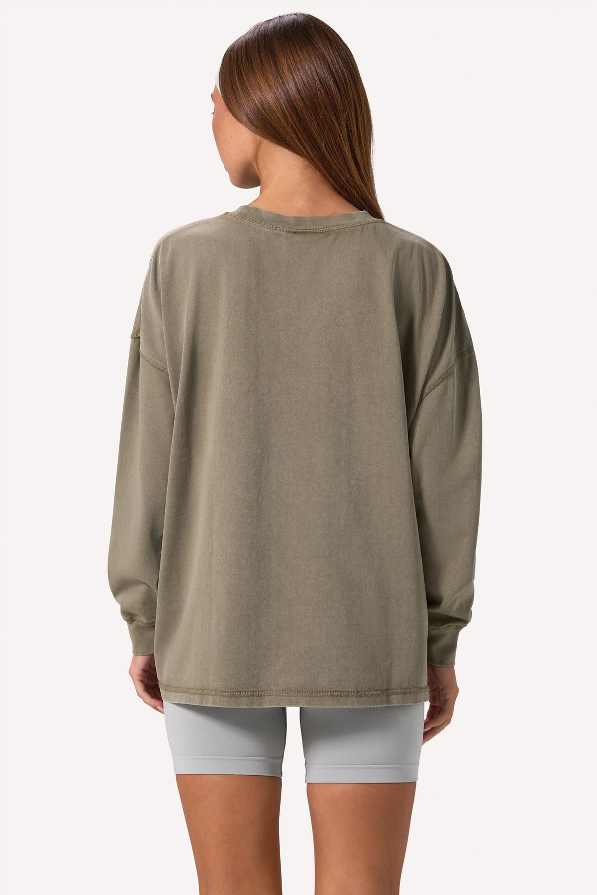 Acid Wash Long-Sleeve Oversized T-Shirt in Light Green