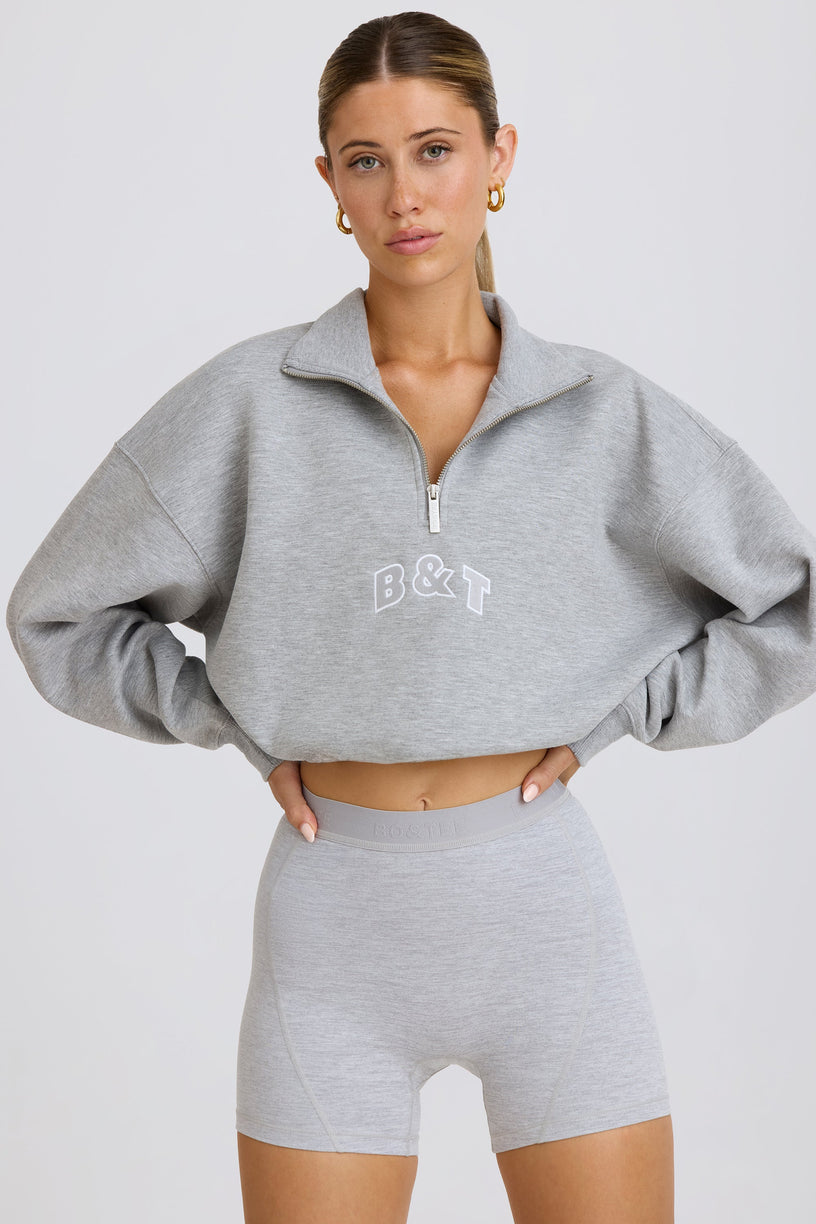 Quarter-Zip Cropped Sweatshirt in Grey Marl - 1