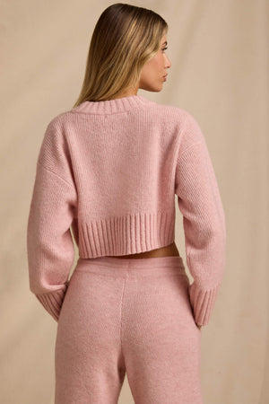 Ribbed Knit Cropped Jumper in Blush Pink