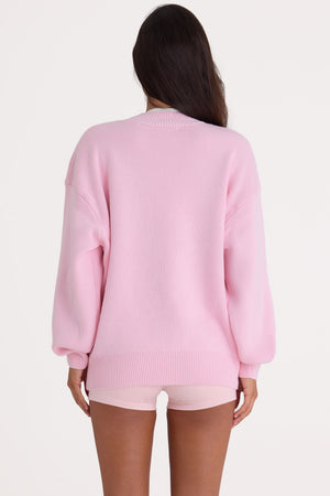 Ribbed Knit Oversized Jumper in Pale Pink