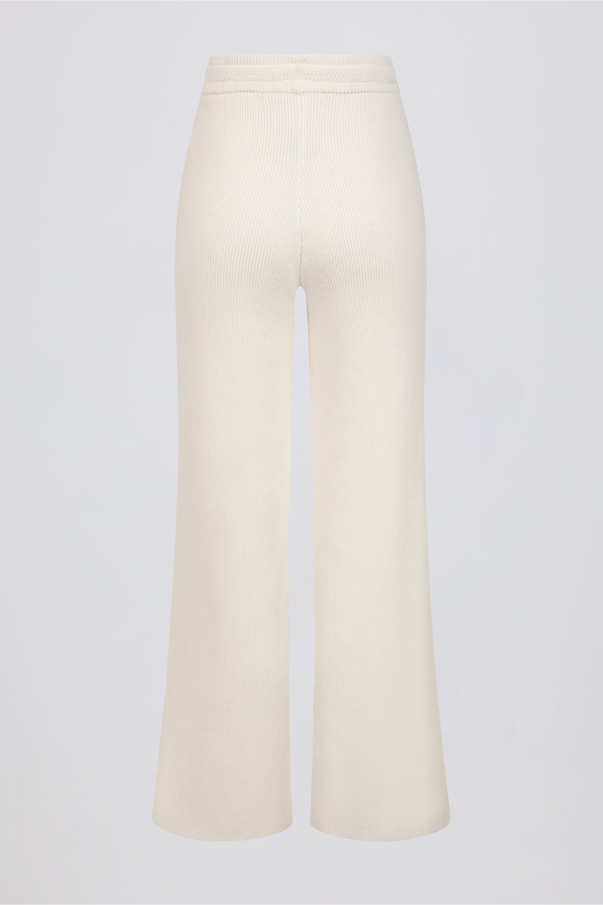 Ribbed Knit Wide-Leg Joggers in Ivory