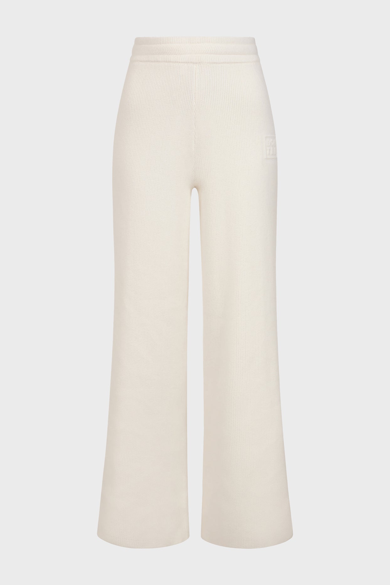 Ribbed Knit Wide-Leg Joggers in Ivory - 3