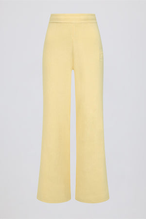 Ribbed Knit Wide-Leg Joggers in Lemon