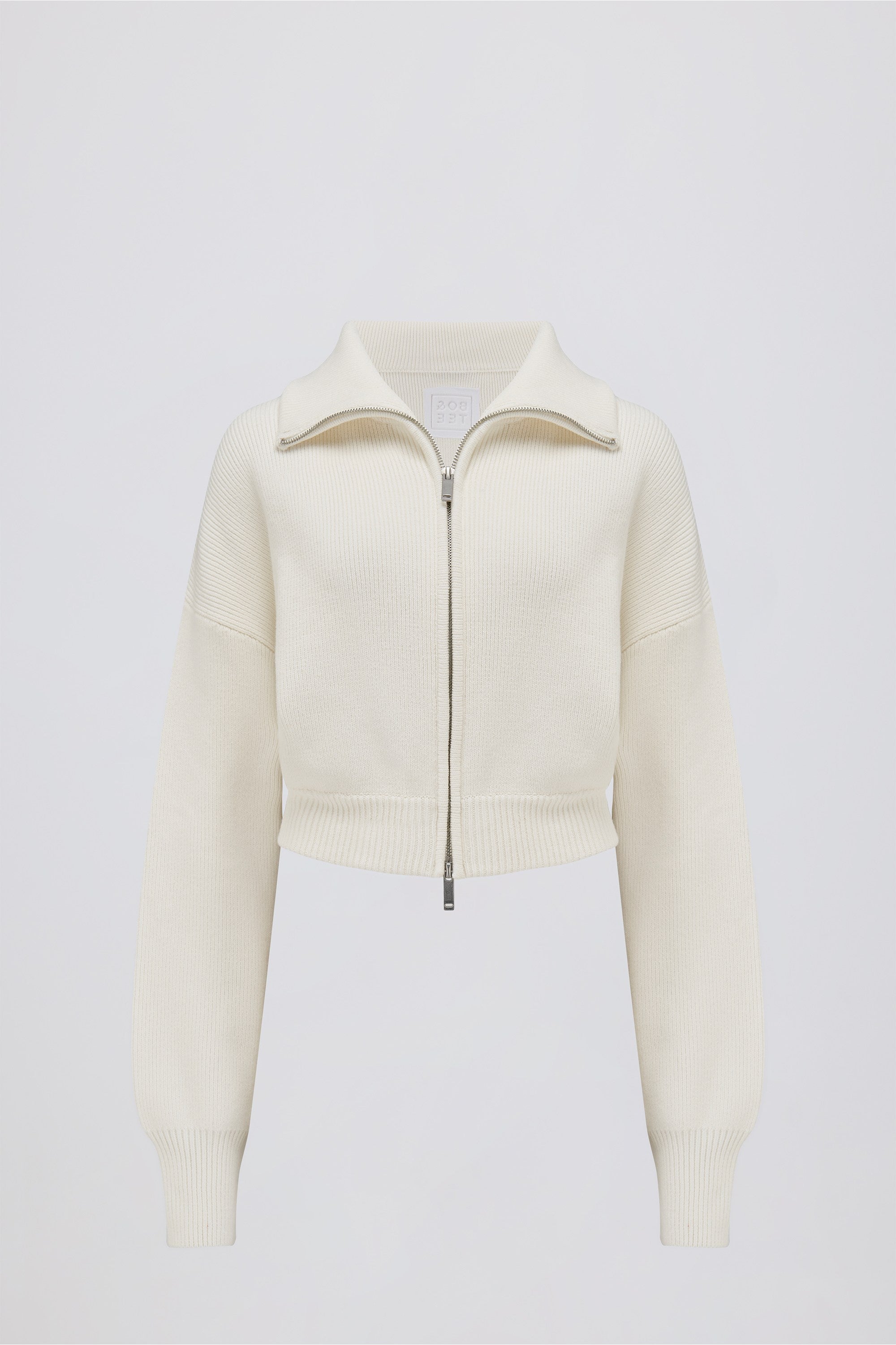 Ribbed-Knit Cropped Zip-Up Sweatshirt in Ivory | Oh Polly – Oh