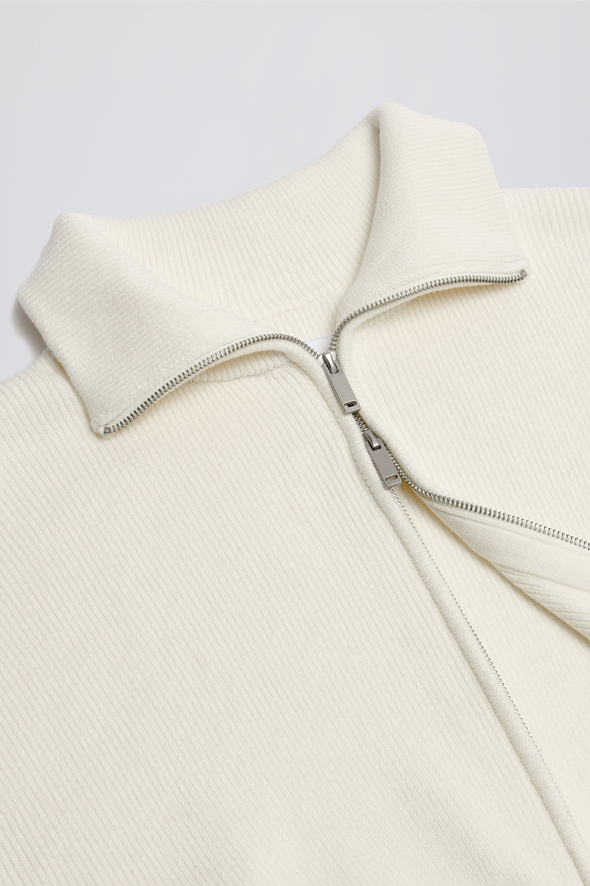 Ribbed-Knit Cropped Zip-Up Sweatshirt in Ivory | Oh Polly – Oh