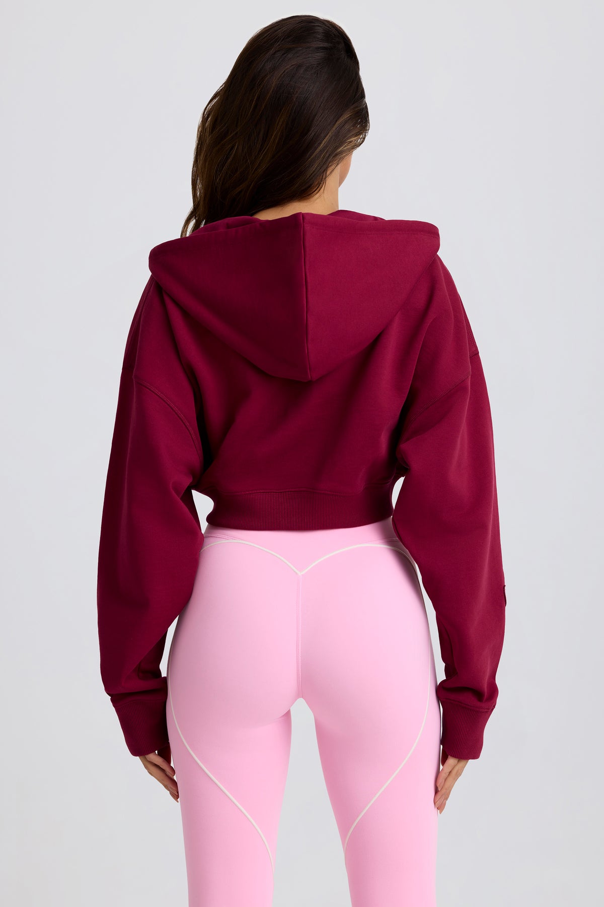 Cropped Zip-Up Hoodie in Burgundy - 2