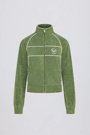 Terry Towelling Zip-Up Cropped Sweatshirt in Green