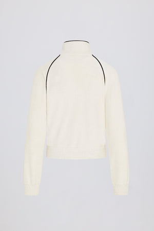 Terry Towelling Zip-Up Cropped Sweatshirt in Ivory