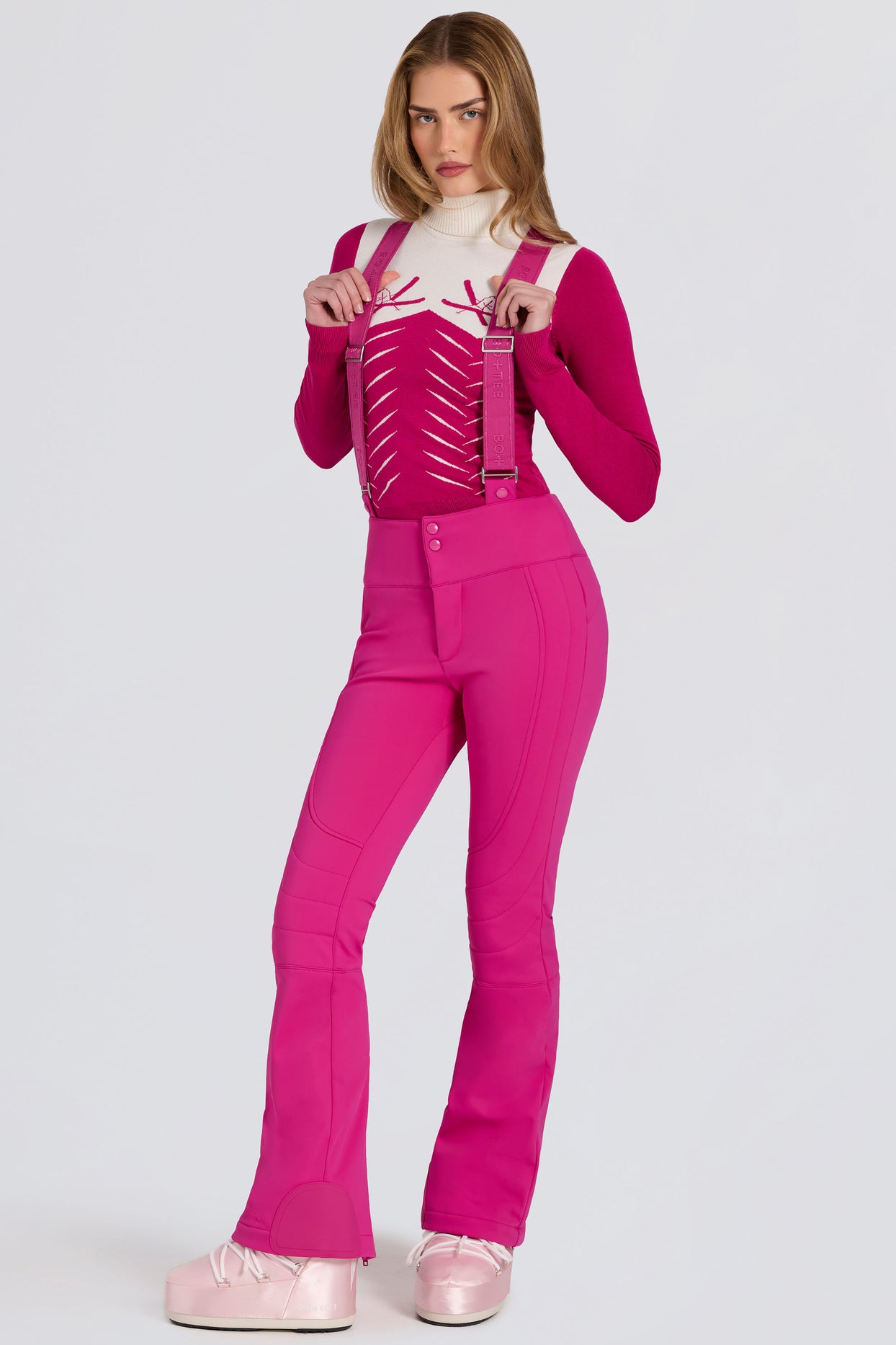 Waterproof High-Rise Salopettes with Suspenders in Magenta Pink - 1