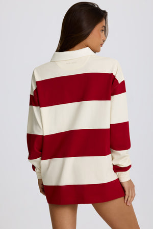Striped Oversized Long-Sleeve T-Shirt in Dark Red