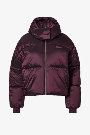 Waterproof Cropped Oversized Ski Jacket in Burgundy