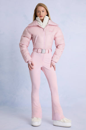 Waterproof Belted Layered Ski Suit in Powder Pink