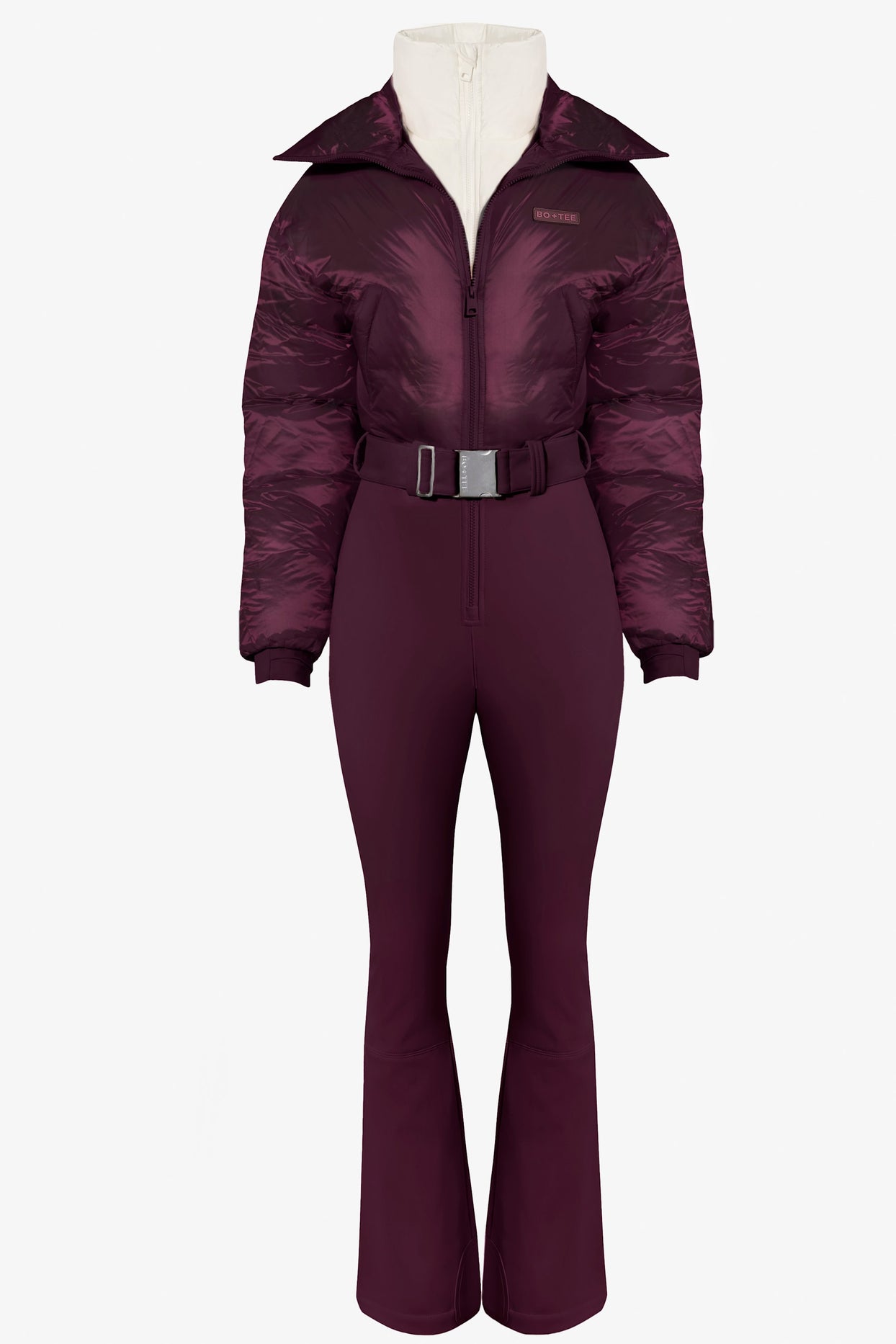 Waterproof Belted Layered Ski Suit in Burgundy - 4