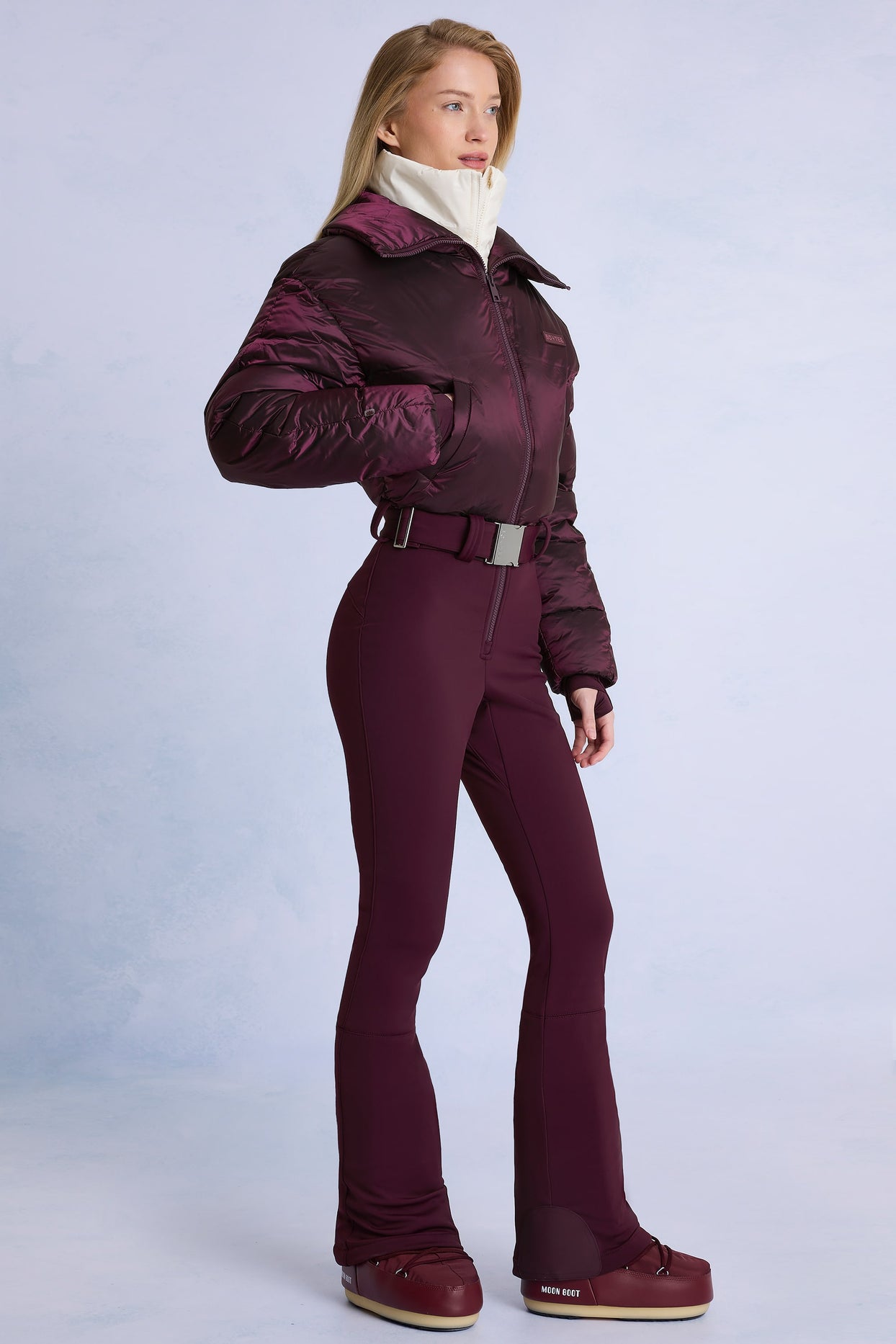 Waterproof Belted Layered Ski Suit in Burgundy - 3