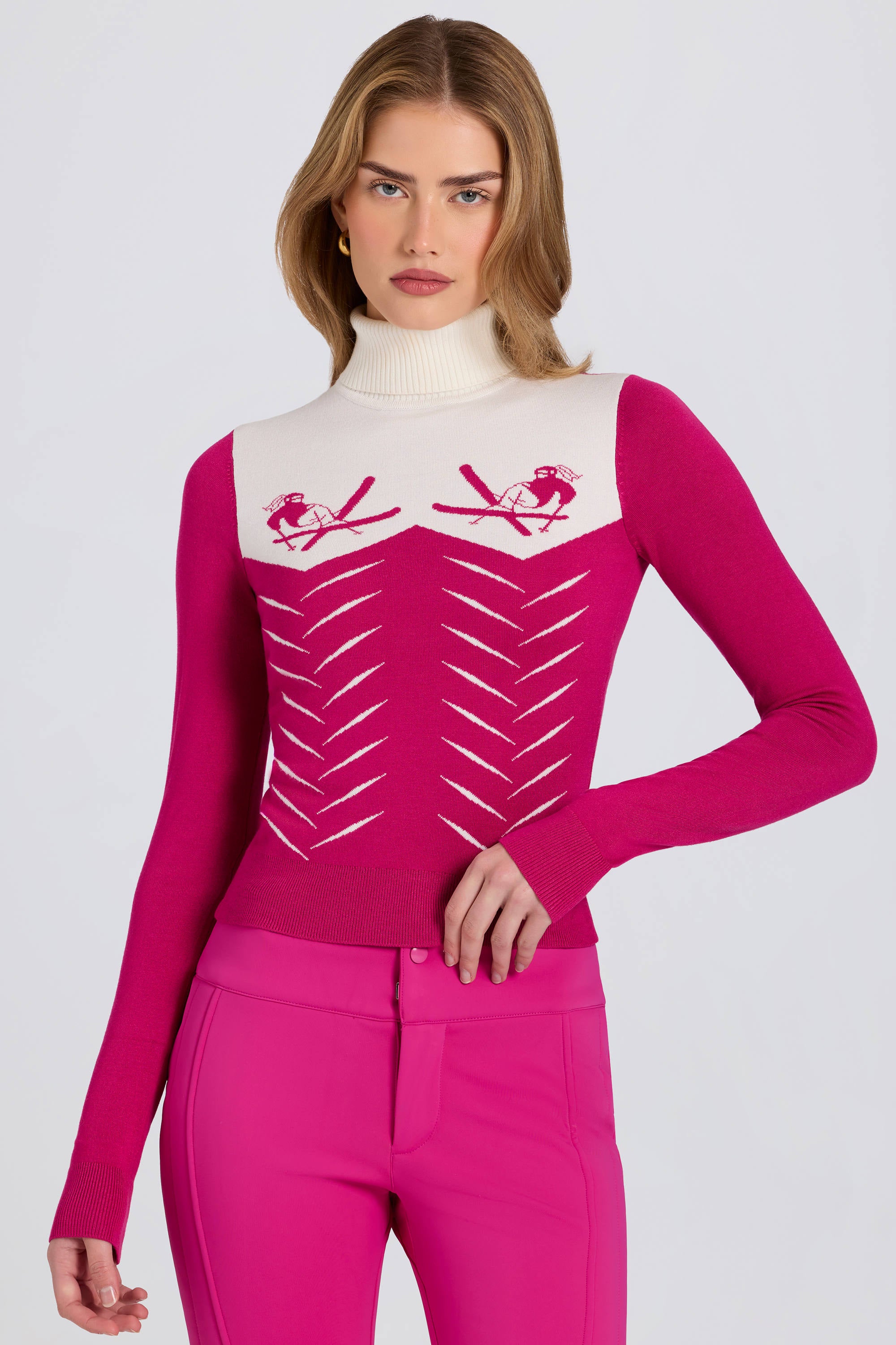 トップス BFEP HUNDREDS PATTERENED L/S TEE PINK Knit Long-Sleeve Fitted Top in Magenta Pink | Bo+Tee – Oh Polly US