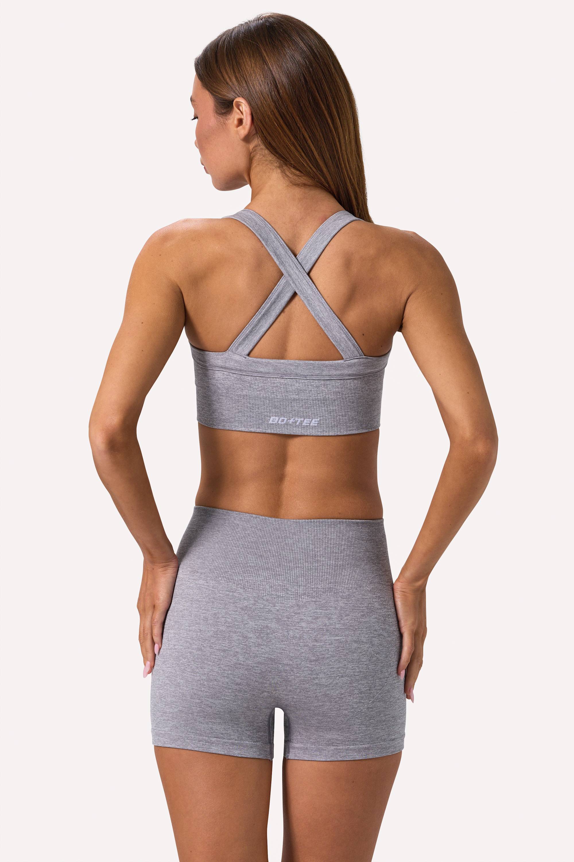 Super Sculpt Seamless Crossback Sports Bra in Grey Marl