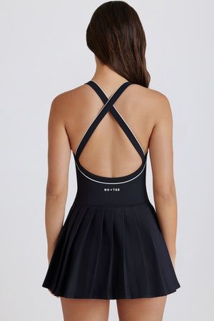 Soft Active Crossback Pleated Tennis Dress in Black