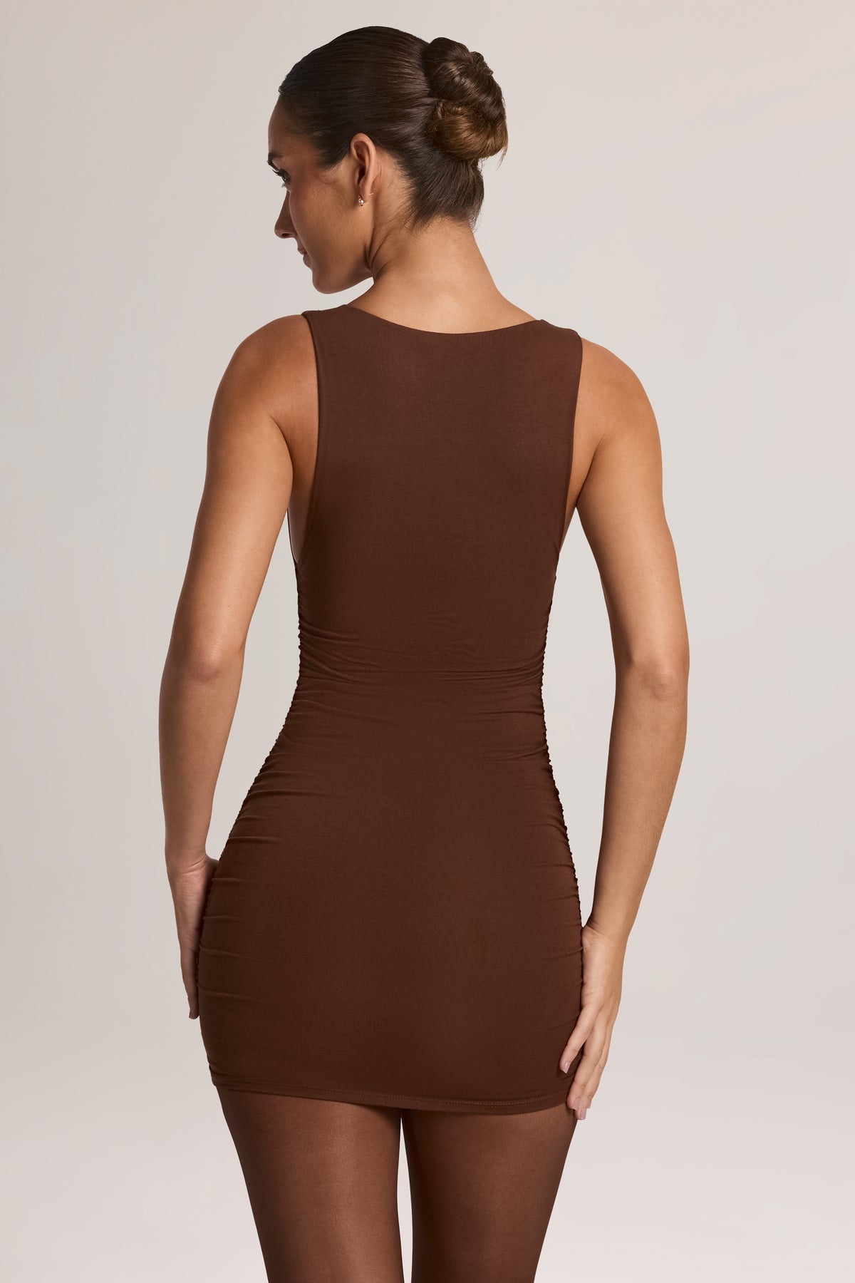 Modal Bodycon Mini Dress in Cocoa Brown - 2