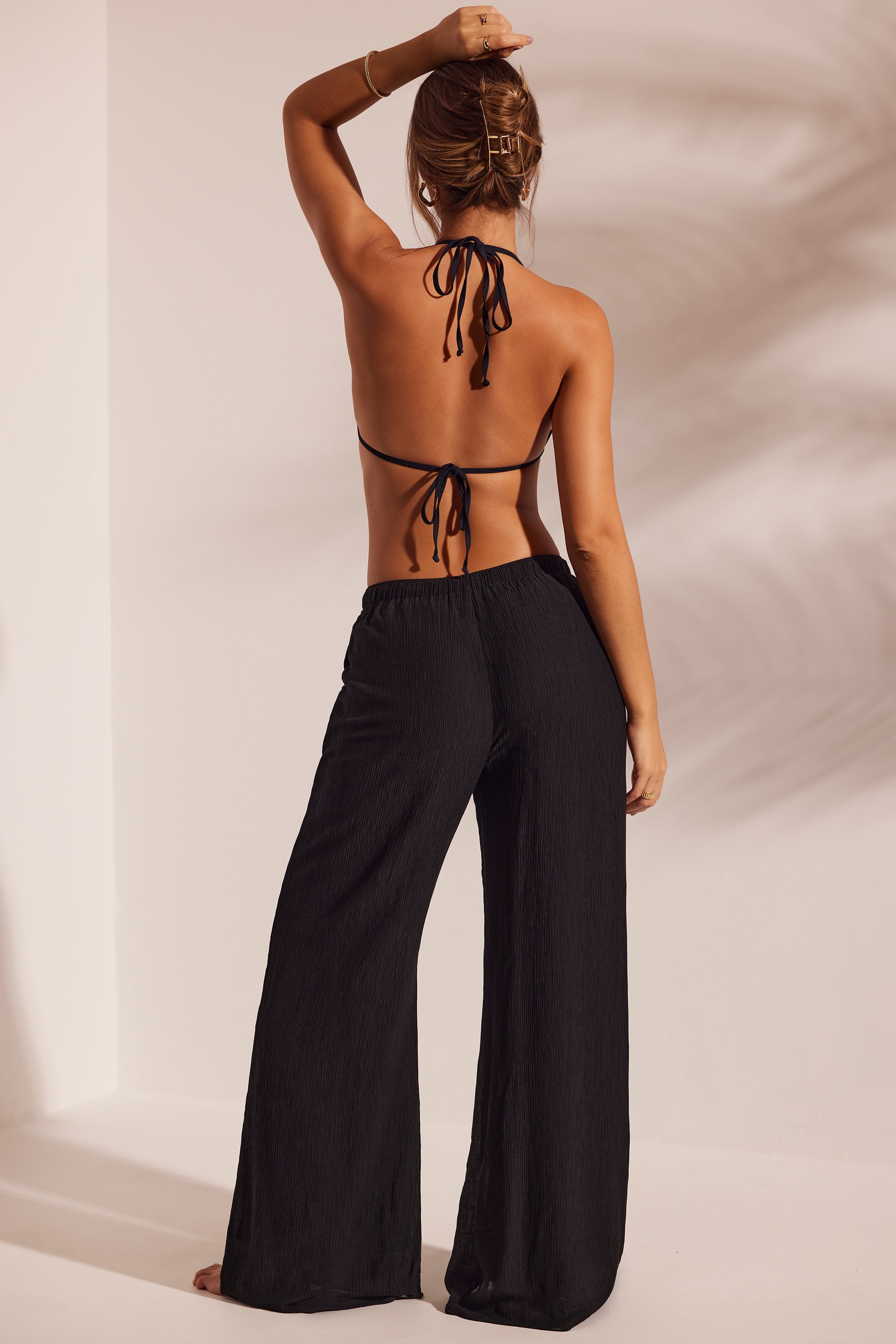 Crinkle Textured Beach Trousers in Black