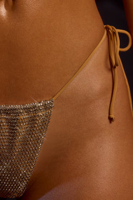 Braguitas de bikini tipo tanga con cordón en dorado