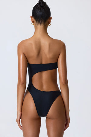 Bead-Embellished Cut-Out Bandeau Swimsuit in Black