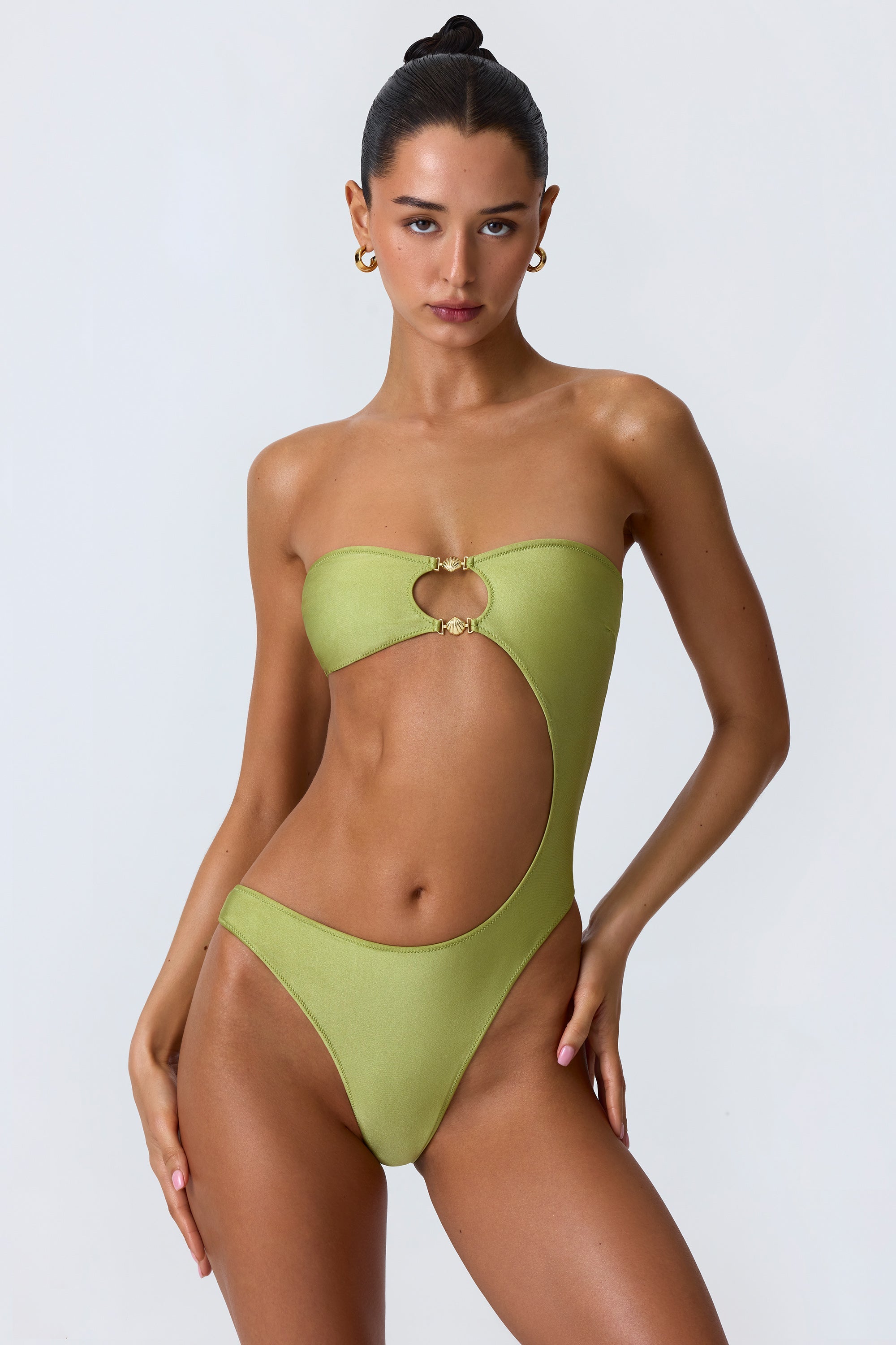 green bandeau swimsuit