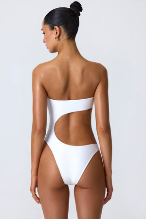 Bead-Embellished Cut-Out Bandeau Swimsuit in White