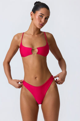 Chain-Embellished Cut-Out Bikini Top in Raspberry Pink