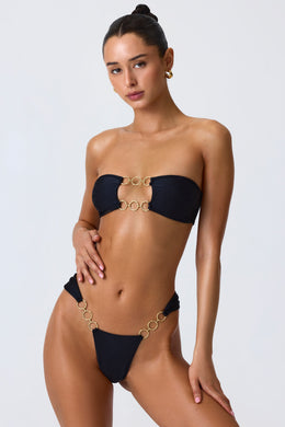 Embellished Cut-Out Bandeau Bikini Top in Black