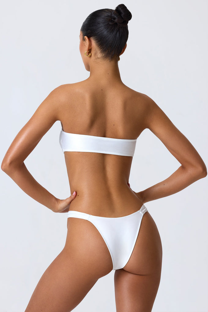 Embellished Cut-Out Bandeau Bikini Top in White