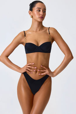 Embellished Underwired Balconette Bikini Top in Black